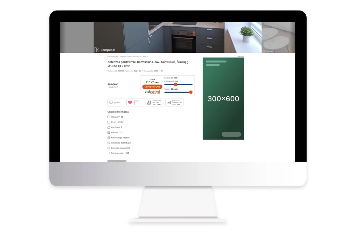 Skelbimo viduje, dešinėje pusėje