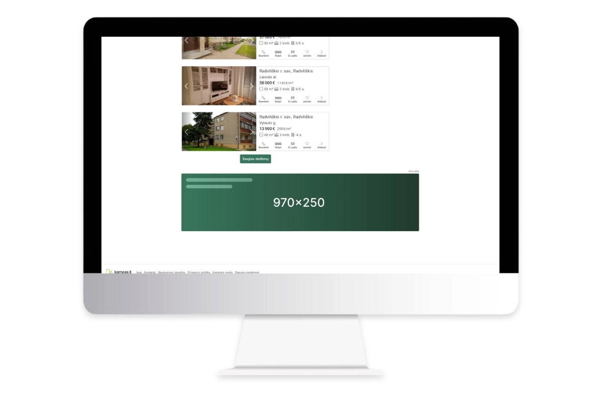 Skelbimo viduje, apatinė pozicija